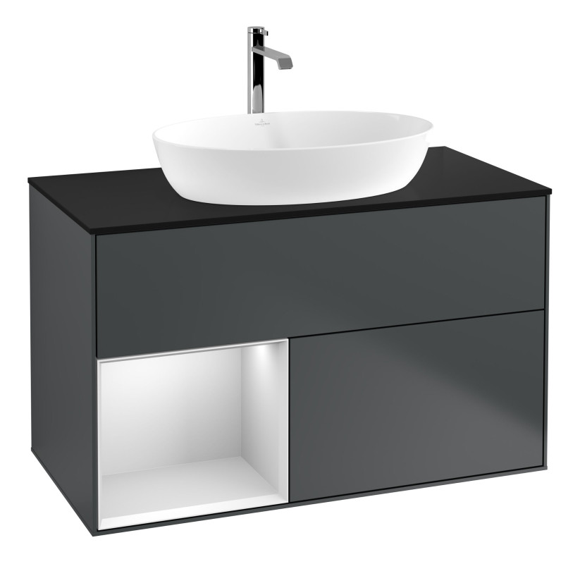 Тумба под раковину Villeroy & Boch Finion 100х50,1 см с подсветкой МДФ темно-синий матовый лак/стекло черное матовое F772MTHG