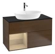 Тумба під раковину Villeroy & Boch Finion 100х50,1 см із підсвічуванням МДФ шпон волоського горіха/скло чорне матове F772PCGN