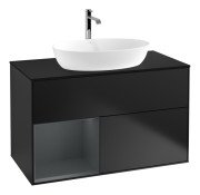 Тумба під раковину Villeroy & Boch Finion 100х50,1 см із підсвічуванням МДФ чорний матовий лак/скло чорне матове F772HGPD