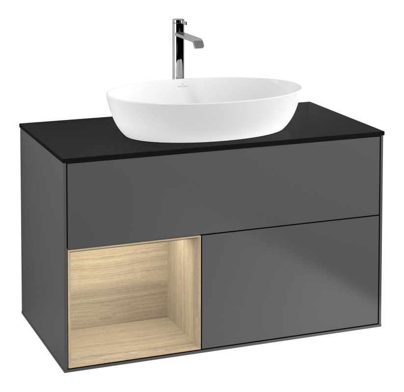 Тумба під раковину Villeroy & Boch Finion 100х50,1 см із підсвічуванням МДФ антрацит матовий лак/скло чорне матове F772PCGK