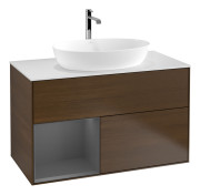 Тумба под раковину Villeroy & Boch Finion 100х50,1 см с подсветкой МДФ шпон грецкого ореха/стекло белое матовое G771GKGN