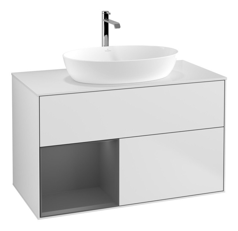 Тумба под раковину Villeroy & Boch Finion 100х50,1 см с подсветкой МДФ белый матовый лак/стекло белое матовое G771GKMT