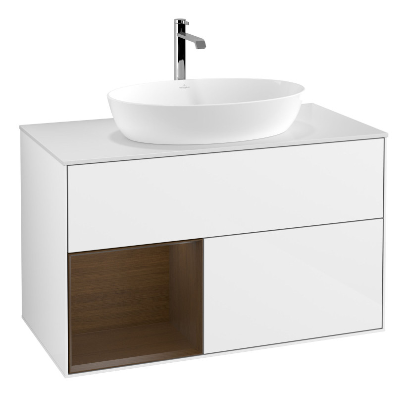 Тумба под раковину Villeroy & Boch Finion 100х50,1 см с подсветкой МДФ глянцевый белый лак/стекло белое матовое G771GNGF