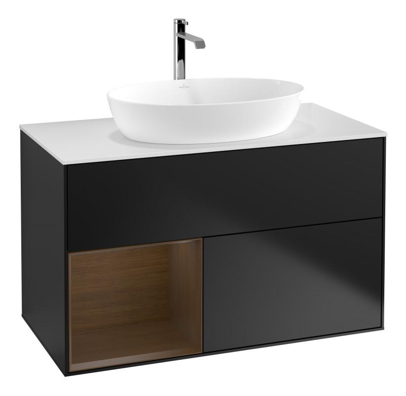 Тумба под раковину Villeroy & Boch Finion 100х50,1 см с подсветкой МДФ черный матовый лак/стекло белое матовое G771GNPD