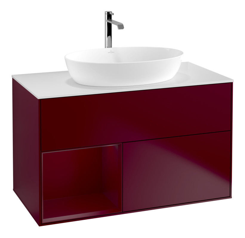 Тумба под раковину Villeroy & Boch Finion 100х50,1 см с подсветкой МДФ пион матовый лак/стекло белое матовое G771HBHB