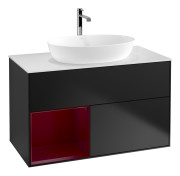 Тумба под раковину Villeroy & Boch Finion 100х50,1 см с подсветкой МДФ черный матовый лак/стекло белое матовое G771HBPD