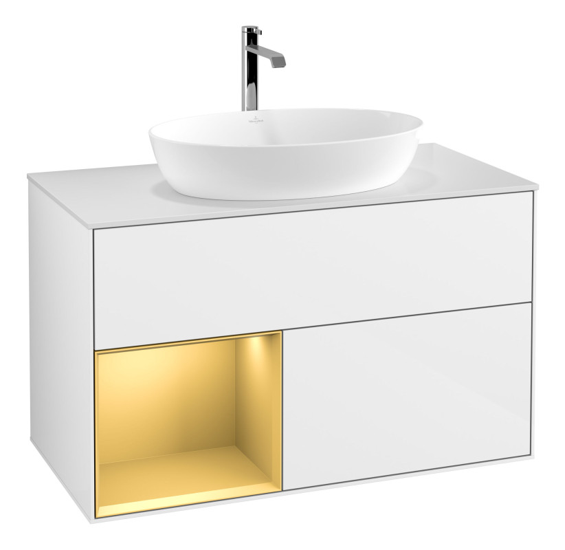 Тумба під раковину Villeroy & Boch Finion 100х50,1 см з підсвіткою МДФ білий глянцевий лак/скло біле матове G771HFGF