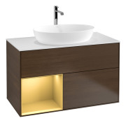 Тумба под раковину Villeroy & Boch Finion 100х50,1 см с подсветкой МДФ шпон грецкого ореха/стекло белое матовое G771HFGN