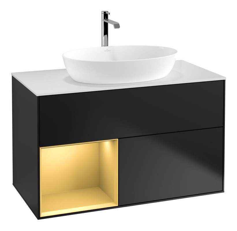 Тумба под раковину Villeroy & Boch Finion 100х50,1 см с подсветкой МДФ черный матовый лак/стекло белое матовое G771HFPD