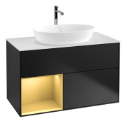 Тумба под раковину Villeroy & Boch Finion 100х50,1 см с подсветкой МДФ черный матовый лак/стекло белое матовое G771HFPD