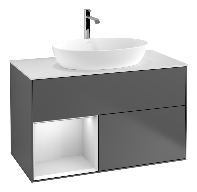 Тумба под раковину Villeroy & Boch Finion 100х50,1 см с подсветкой МДФ антрацит матовый лак/стекло белое матовое G771MTGK