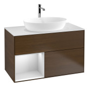 Тумба під раковину Villeroy & Boch Finion 100х50,1 см із підсвічуванням МДФ шпон волоського горіха/скло біле матове G771MTGN