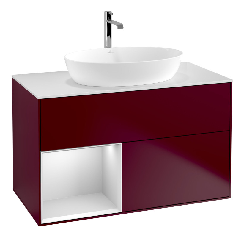 Тумба под раковину Villeroy & Boch Finion 100х50,1 см с подсветкой МДФ пион матовый лак/стекло белое матовое G771MTHB