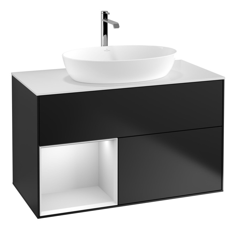 Тумба под раковину Villeroy & Boch Finion 100х50,1 см с подсветкой МДФ черный матовый лак/стекло белое матовое G771MTPD