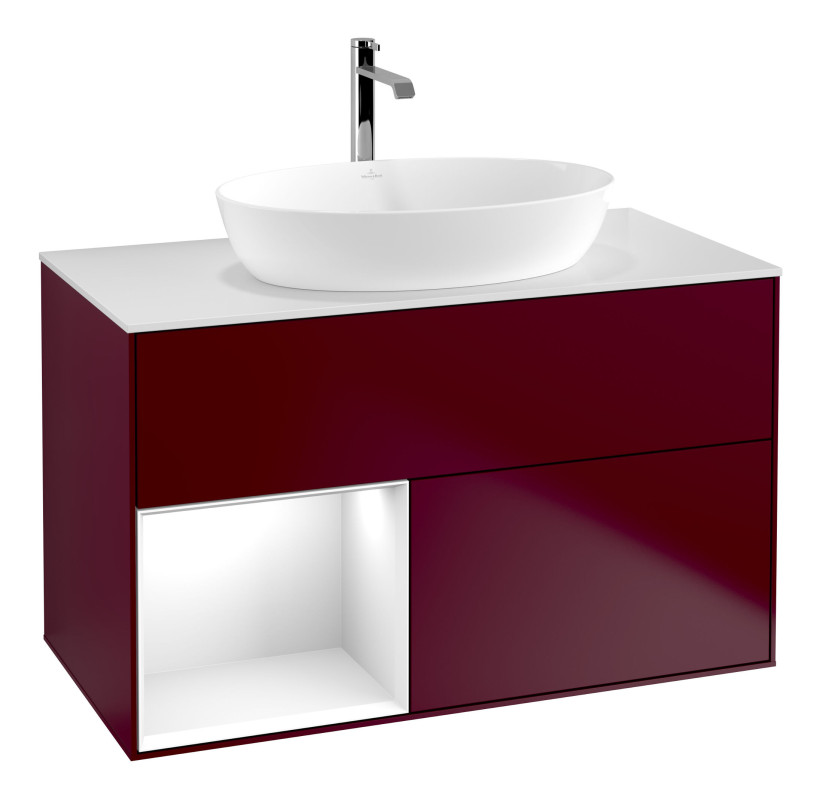 Тумба под раковину Villeroy & Boch Finion 100х50,1 см с подсветкой МДФ пион матовый лак/стекло белое матовое G771GFHB