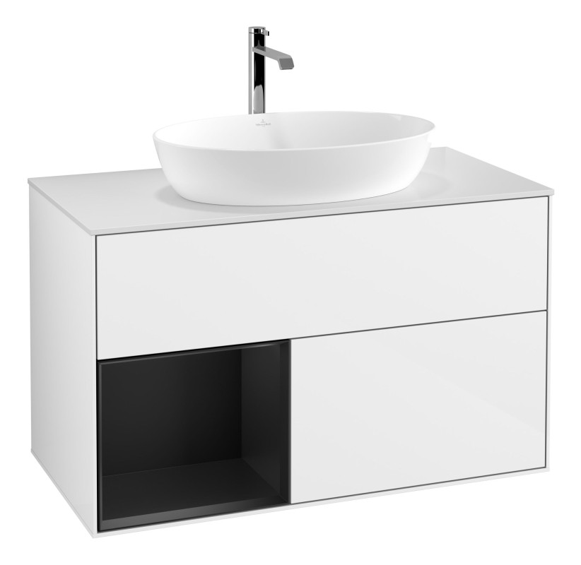 Тумба под раковину Villeroy & Boch Finion 100х50,1 см с подсветкой МДФ глянцевый белый лак/стекло белое матовое G771PDGF