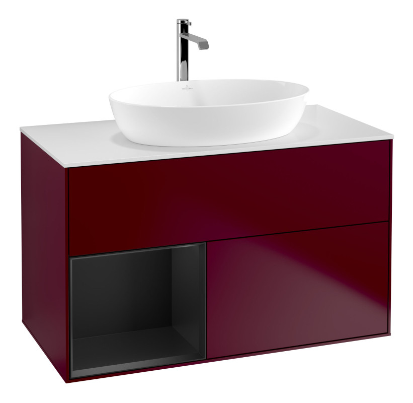 Тумба под раковину Villeroy & Boch Finion 100х50,1 см с подсветкой МДФ пион матовый лак/стекло белое матовое G771PDHB