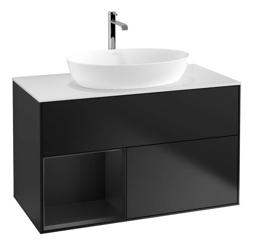 Тумба под раковину Villeroy & Boch Finion 100х50,1 см с подсветкой МДФ черный матовый лак/стекло белое матовое G771PDPD