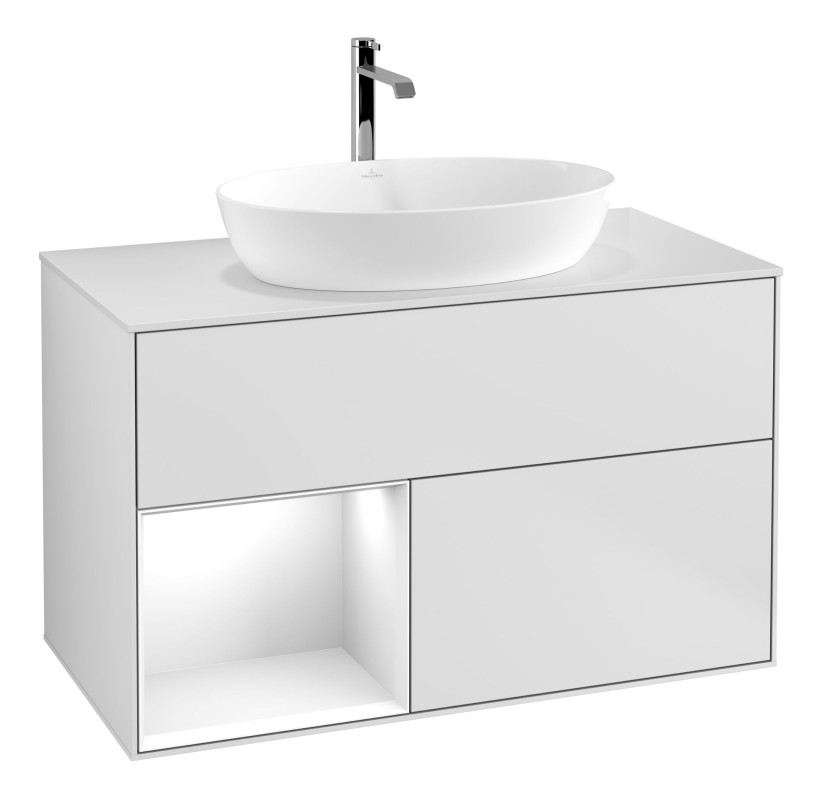 Тумба под раковину Villeroy & Boch Finion 100х50,1 см с подсветкой МДФ белый матовый лак/стекло белое матовое G771GFMT