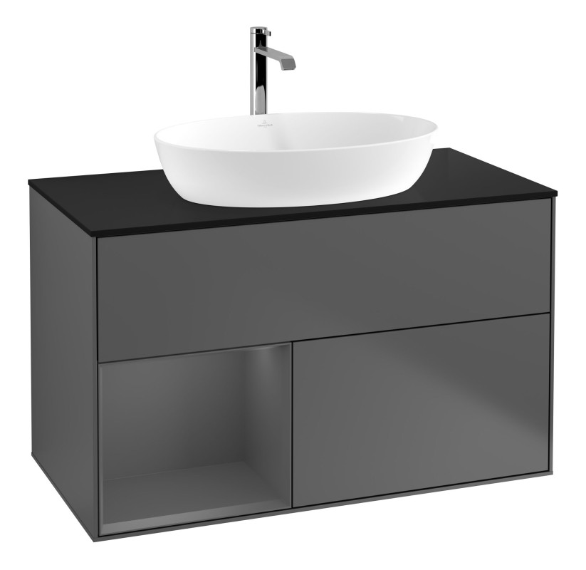 Тумба под раковину Villeroy & Boch Finion 100х50,1 см с подсветкой МДФ антрацит матовый лак/стекло черное матовое G772GKGK