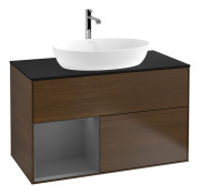 Тумба под раковину Villeroy & Boch Finion 100х50,1 см с подсветкой МДФ шпон грецкого ореха/стекло черное матовое G772GKGN