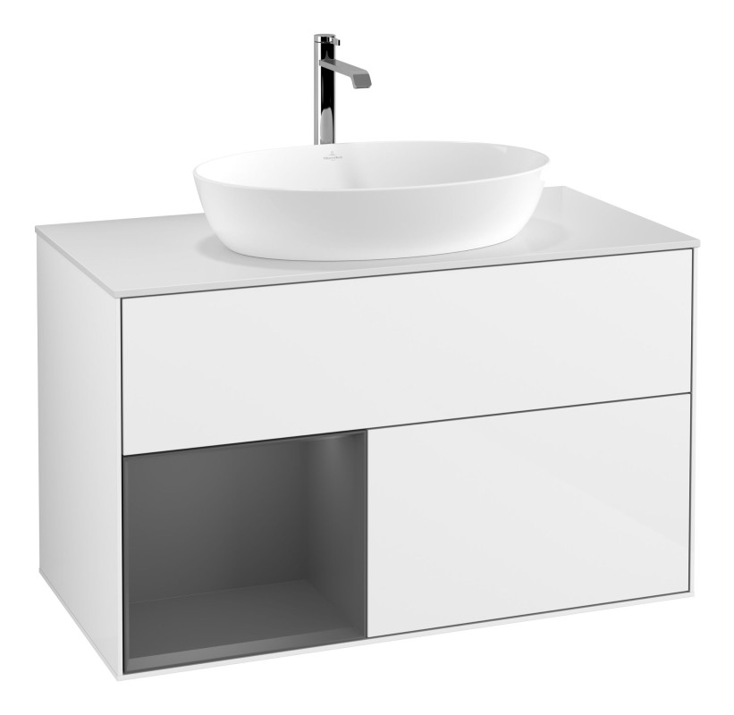 Тумба під раковину Villeroy & Boch Finion 100х50,1 см із підсвічуванням МДФ білий матовий лак/скло біле матове G771GKGF