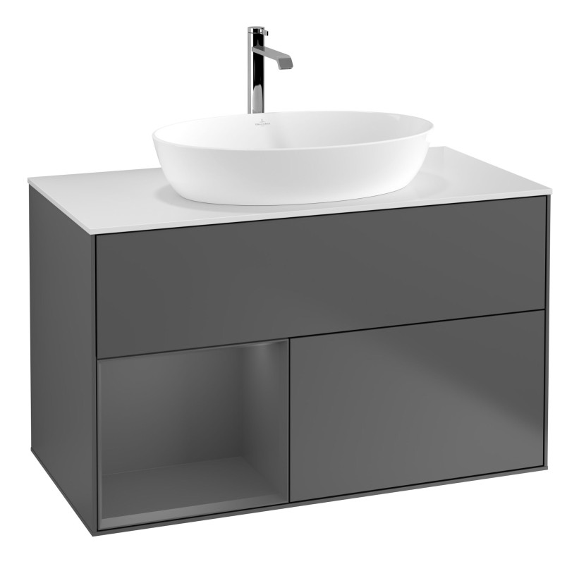 Тумба под раковину Villeroy & Boch Finion 100х50,1 см с подсветкой МДФ антрацит матовый лак/стекло белое матовое G771GKGK