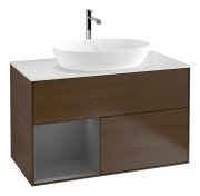 Тумба под раковину Villeroy & Boch Finion 100х50,1 см с подсветкой МДФ шпон грецкого ореха/стекло белое матовое G771GKGN