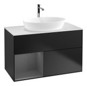 Тумба под раковину Villeroy & Boch Finion 100х50,1 см с подсветкой МДФ черный матовый лак/стекло белое матовое G771GKPD