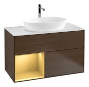 Тумба під раковину Villeroy & Boch Finion 100х50,1 см із підсвічуванням МДФ шпон волоського горіха/скло біле матове G771HFGN