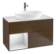 Тумба под раковину Villeroy & Boch Finion 100х50,1 см с подсветкой МДФ шпон грецкого ореха/стекло белое матовое G771MTGN