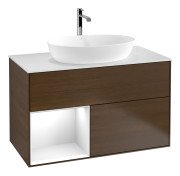 Тумба под раковину Villeroy & Boch Finion 100х50,1 см с подсветкой МДФ шпон грецкого ореха/стекло белое матовое G771GFGN