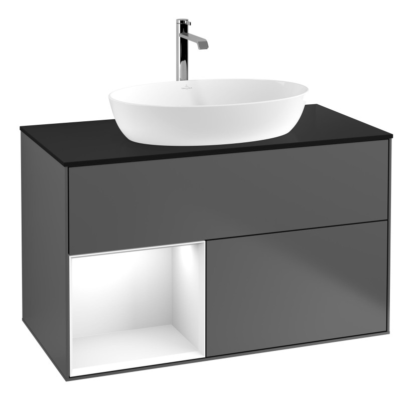 Тумба під раковину Villeroy & Boch Finion 100х50,1 см із підсвічуванням МДФ антрацит матовий лак/скло чорне матове G772GFGK