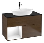 Тумба під раковину Villeroy & Boch Finion 100х50,1 см із підсвічуванням МДФ шпон волоського горіха/скло чорне матове G772GFGN