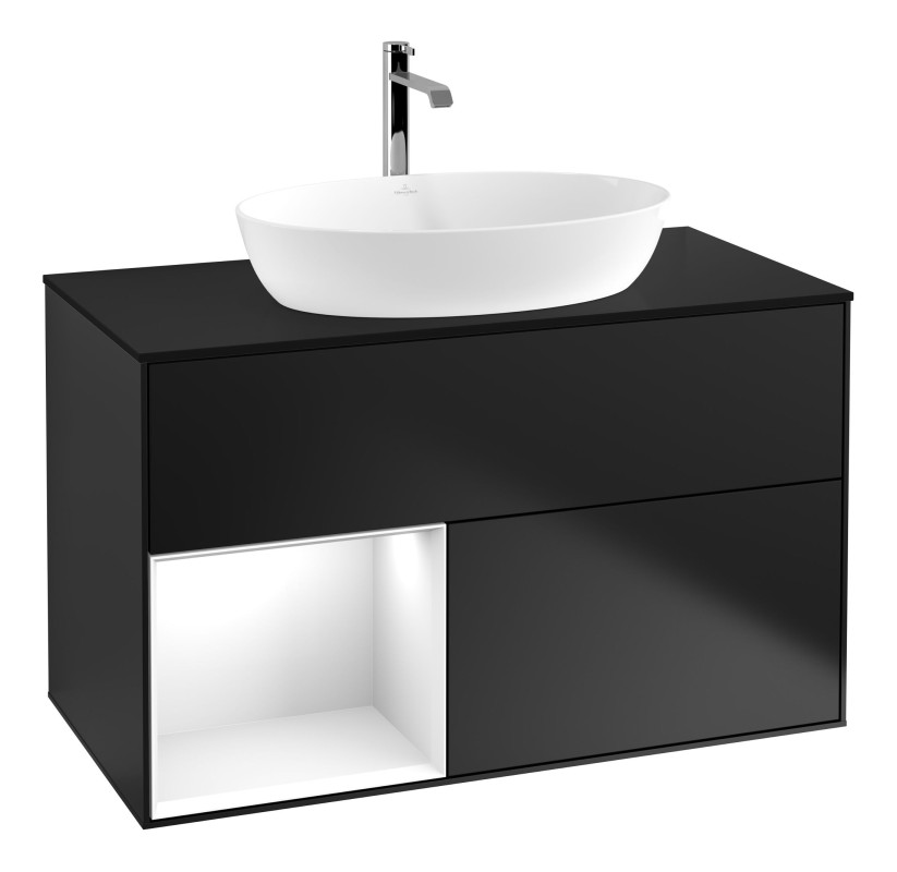 Тумба під раковину Villeroy & Boch Finion 100х50,1 см із підсвічуванням МДФ чорний матовий лак/скло чорне матове G772GFPD