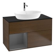 Тумба під раковину Villeroy & Boch Finion 100х50,1 см із підсвічуванням МДФ шпон волоського горіха/скло чорне матове G772GKGN