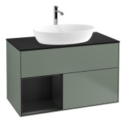 Тумба под раковину Villeroy & Boch Finion 100х50,1 см с подсветкой МДФ оливковый матовый лак/стекло черное матовое F772PDGM