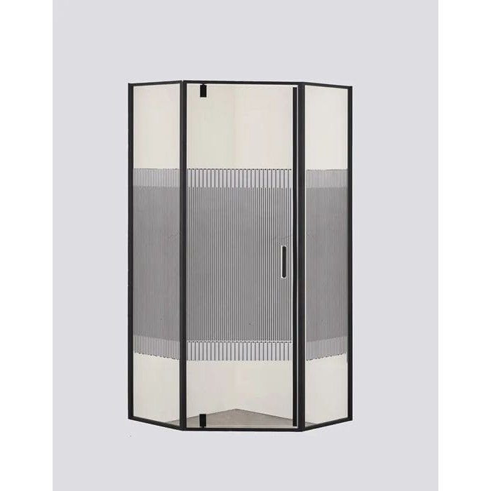 Душова кабіна Sansa 90х90 см профіль чорний/скло прозоре з візерунком SH-90BL (T)
