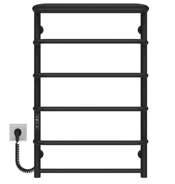 Электрический полотенцесушитель Deffi Стандарт с полкой П6 500х800 левое подключение JD03 черный C.SP.80.50.6.E.B.L.1