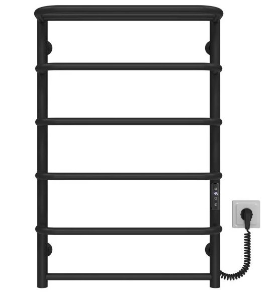 Электрический полотенцесушитель Deffi Стандарт с полкой П6 500х800 правое подключение JD03 черный C.SP.80.50.6.E.B.R.1