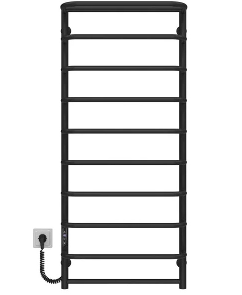 Электрический полотенцесушитель Deffi Стандарт с полкой П10 500х1200 левое подключение JD03 черный C.SP.120.50.10.E.B.L.1