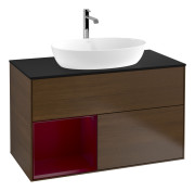 Тумба под раковину Villeroy & Boch Finion 100х50,1 см с подсветкой МДФ шпон грецкого ореха/стекло черное матовое G772HBGN