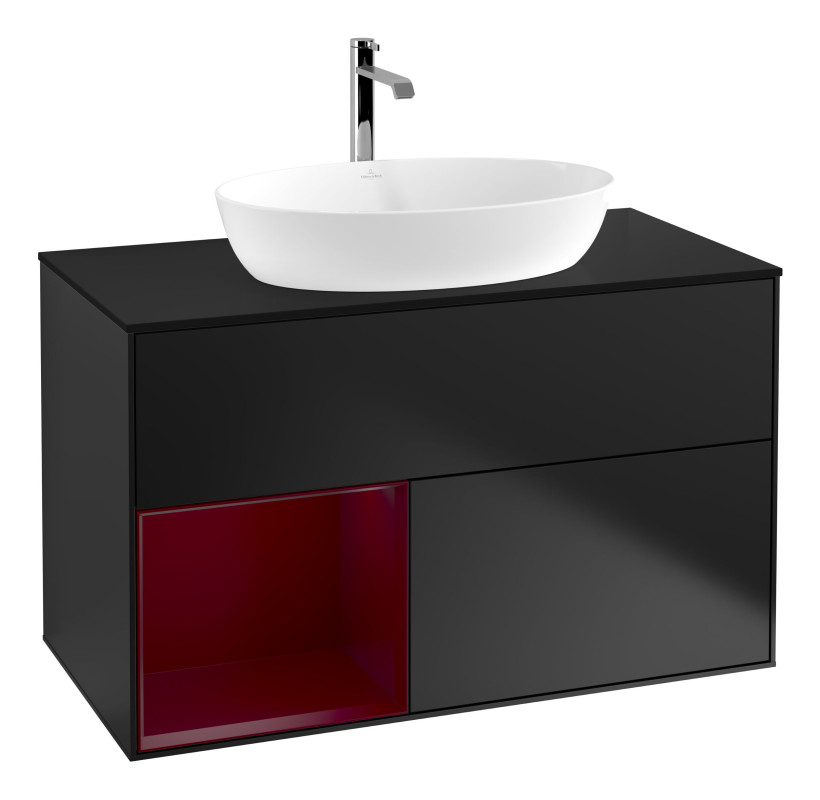 Тумба под раковину Villeroy & Boch Finion 100х50,1 см с подсветкой МДФ черный матовый лак/стекло черное матовое G772HBPD