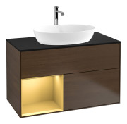 Тумба под раковину Villeroy & Boch Finion 100х50,1 см с подсветкой МДФ шпон грецкого ореха/стекло черное матовое G772HFGN