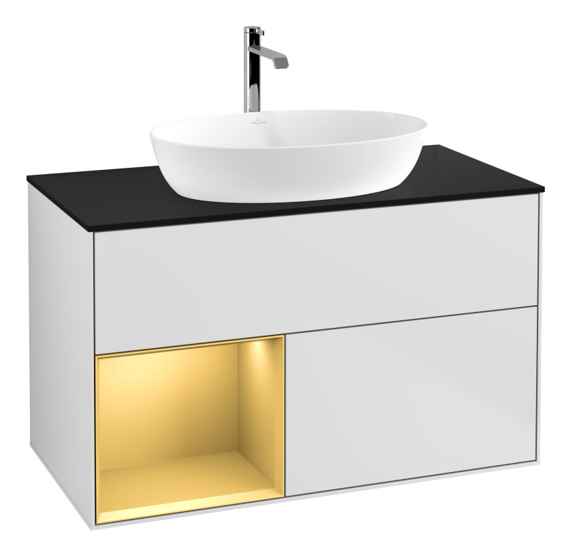 Тумба под раковину Villeroy & Boch Finion 100х50,1 см с подсветкой МДФ белый матовый лак/стекло черное матовое G772HFMT