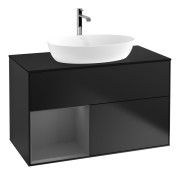 Тумба под раковину Villeroy & Boch Finion 100х50,1 см с подсветкой МДФ черный матовый лак/стекло черное матовое G772GKPD