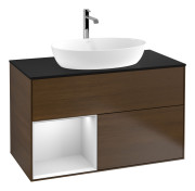 Тумба под раковину Villeroy & Boch Finion 100х50,1 см с подсветкой МДФ шпон грецкого ореха/стекло черное матовое G772MTGN