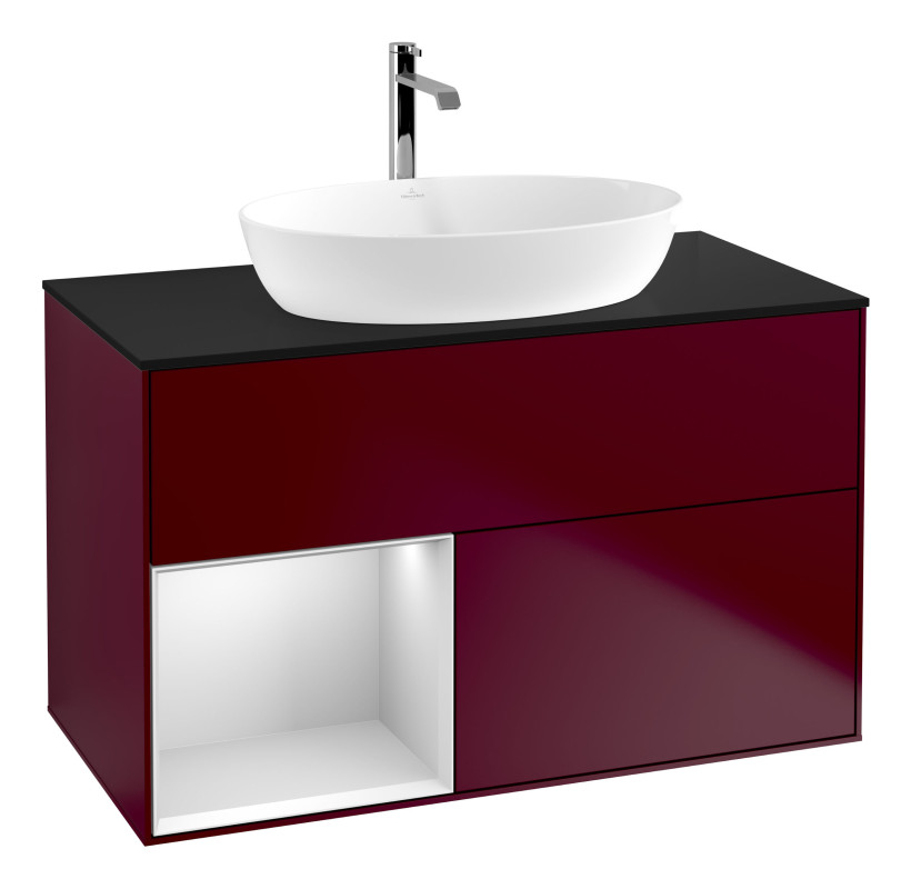 Тумба под раковину Villeroy & Boch Finion 100х50,1 см с подсветкой МДФ пион матовый лак/стекло черное матовое G772MTHB