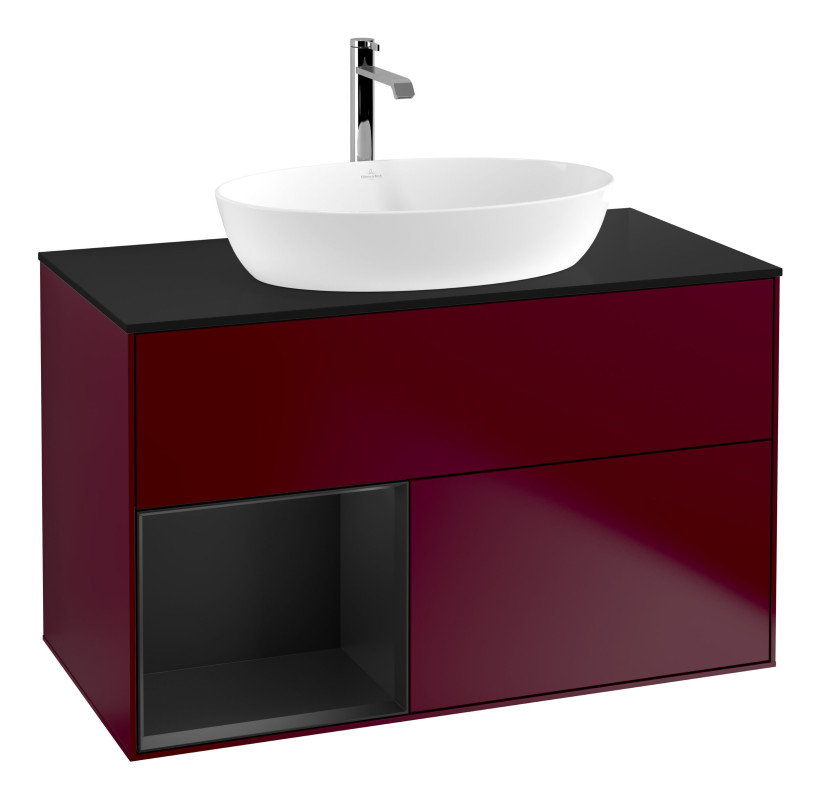 Тумба под раковину Villeroy & Boch Finion 100х50,1 см с подсветкой МДФ пион матовый лак/стекло черное матовое G772PDHB