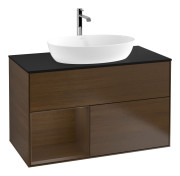 Тумба под раковину Villeroy & Boch Finion 100х50,1 см с подсветкой МДФ шпон грецкого ореха/стекло черное матовое G772GNGN